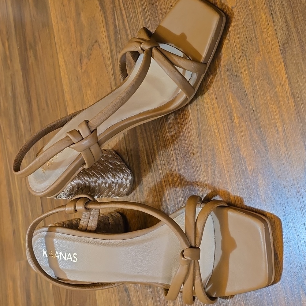 Kaanas Brown Strappy Knot Block Heel Sandals